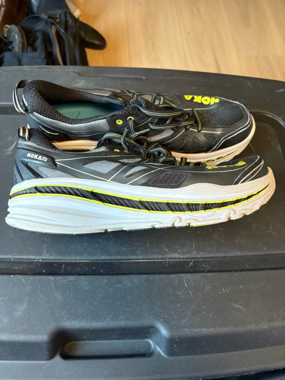 Hoka Vintage Men’s Black and Neon Yellow Running Sneakers
